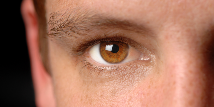 olho castanho de homem em foco para falar sobre câncer ocular ou câncer nos olhos